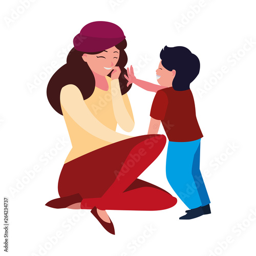 beautiful mother with son characters