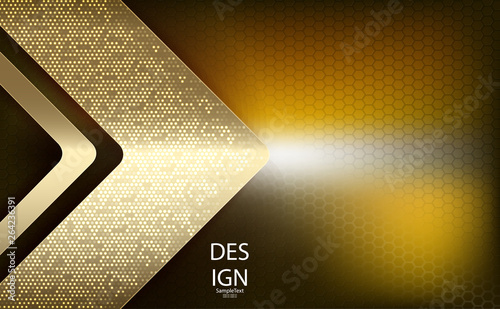 Abstract geometric textural design of a golden hue with an arrow and a mesh grid
