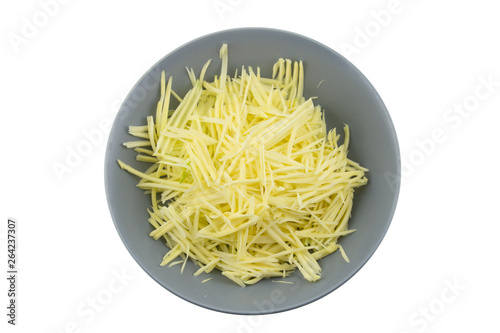 Mango slice for spicy mango salad  isolated on white.Clipping path. photo