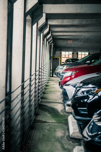 Cars Lined up in a Parking Garage