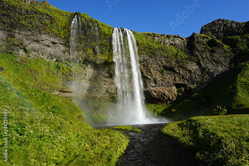 Seljalandsfoss with beautiful blue sky on Iceland in summer