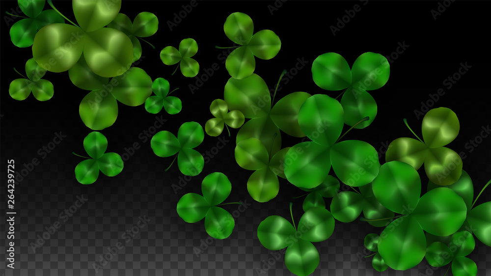 Vector Clover Leaf Isolated on Transparent Background with Space for Text. St. Patrick's Day Illustration. Ireland's Lucky Shamrock Poster. Invintation for Concert in Pub. Top View. Success Symbols. Vector Clover Leaf Isolated on Transparent Background with Space for Text. St. Patrick's Day Illustration. Ireland's Lucky Shamrock Poster. Invintation for Concert in Pub. Top View. Success Symbols.