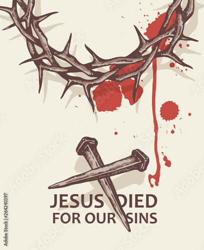illustration of jesus nails with thorn crown and blood