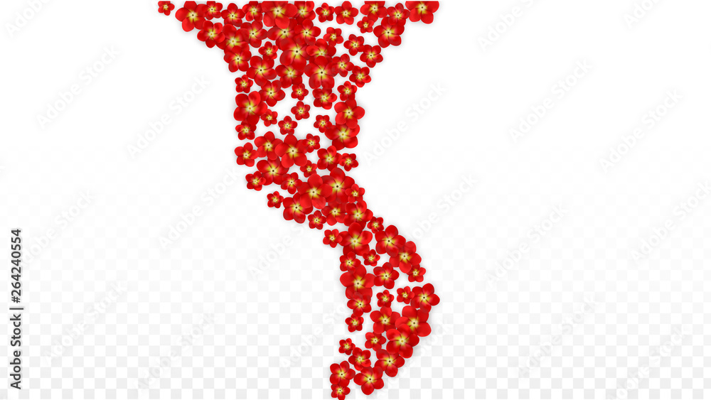 Vector Realistic Red Flowers Falling on Transparent Background. Spring Romantic Flowers Illustration. Flying Asian Rose Spa Design. Blossom Confetti. Design Elements for Wedding Decoration. Vector Realistic Red Flowers Falling on Transparent Background. Spring Romantic Flowers Illustration. Flying Asian Rose Spa Design. Blossom Confetti. Design Elements for Wedding Decoration.