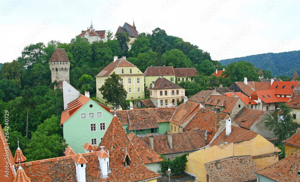 Aerial view of old city of Sighisoara