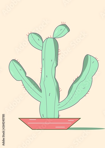 Green cactus in flowerpot 