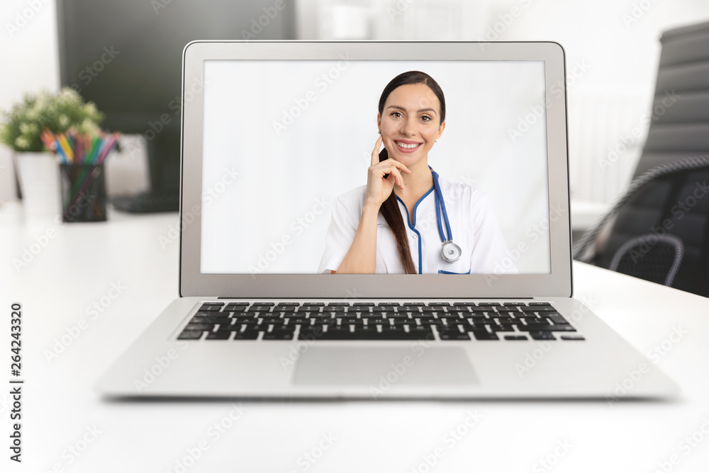 Doctor with a stethoscope, telemedicine concept Doctor with a stethoscope, telemedicine concept