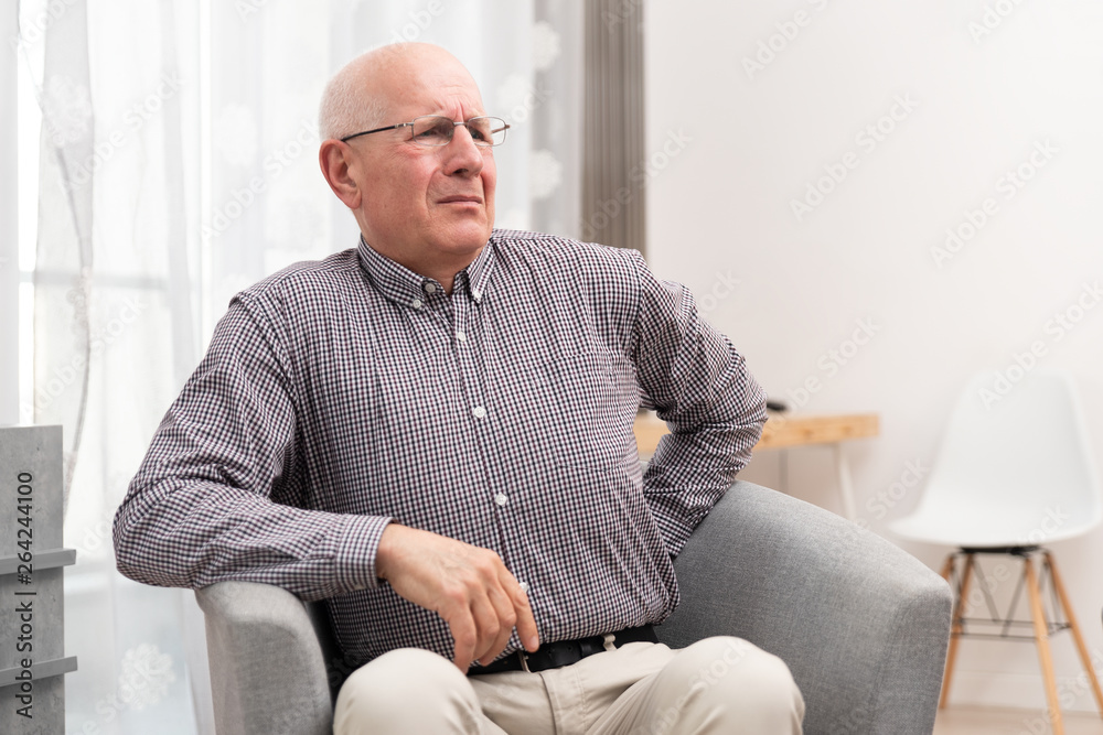 Senior man backache. Elderly people health care