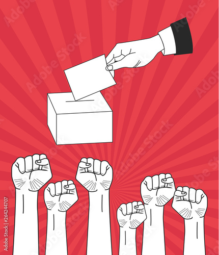 raised fists hand and voting