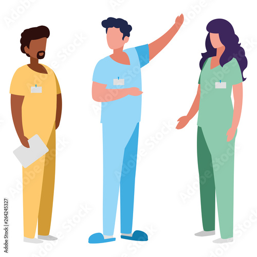 interracial group medicine workers with uniform characters