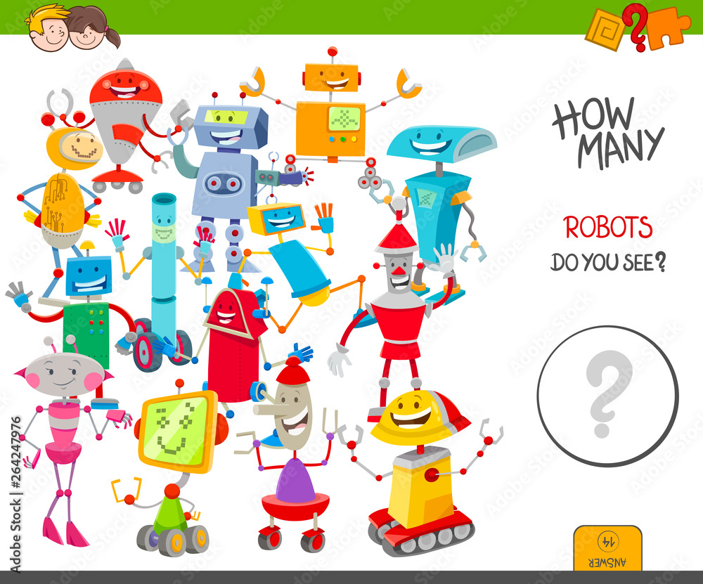 Fototapeta premium counting cartoon robots educational game