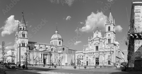 Acireale - The Duomo (Maria Santissima Annunziata) and the church Basilica dei Santi Pietro e Paolo at dusk.