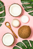 Coconut oil, natural cosmetic top view.
