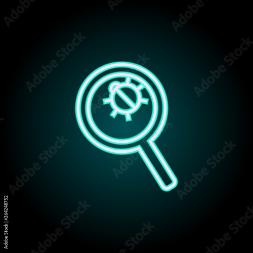 beetle under a magnifying glass neon icon. Elements of Virus, antivirus set. Simple icon for websites, web design, mobile app, info graphics