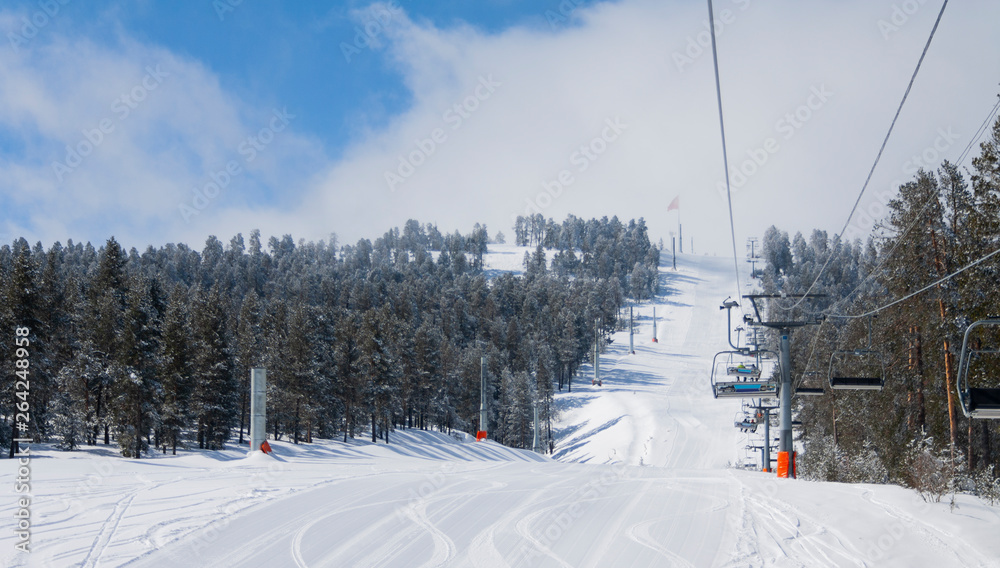 Riding the Chair Lift through the Forest of the High Mountains with Snow Covered Trees. Sarıkamış / TURKIYE / TURKEY Riding the Chair Lift through the Forest of the High Mountains with Snow Covered Trees. Sarıkamış / TURKIYE / TURKEY