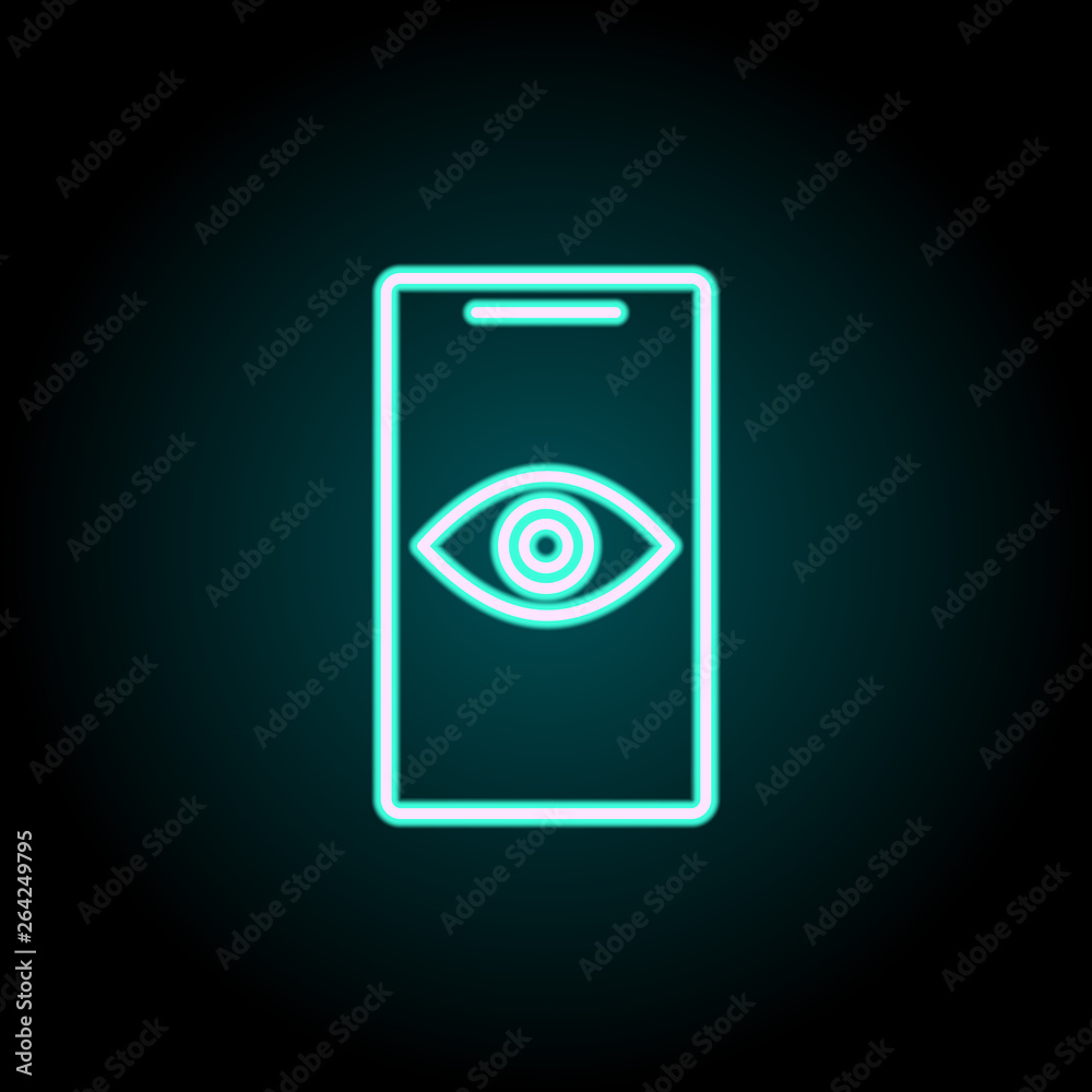 eye on a smart phone neon icon. Elements of Virus, antivirus set. Simple icon for websites, web design, mobile app, info graphics eye on a smart phone neon icon. Elements of Virus, antivirus set. Simple icon for websites, web design, mobile app, info graphics