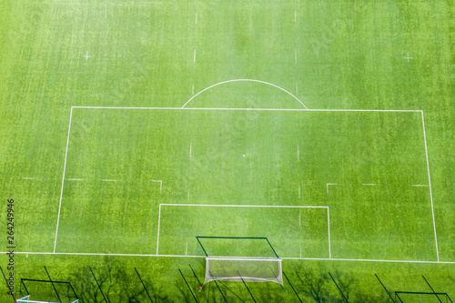 Aerial view of empty soccer field in Europe
