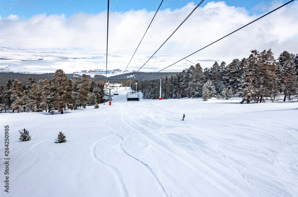 Riding the Chair Lift through the Forest of the High Mountains with Snow Covered Trees. Sarıkamış / TURKIYE / TURKEY Riding the Chair Lift through the Forest of the High Mountains with Snow Covered Trees. Sarıkamış / TURKIYE / TURKEY