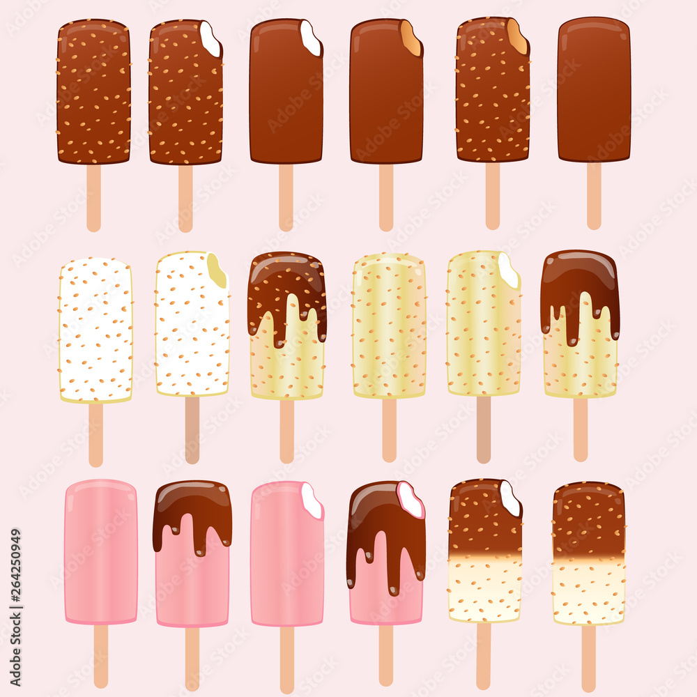 Collection of vector illustrations of ice cream. Hello summer, from the heat of salvation. Different types of ice cream. Collection of vector illustrations of ice cream. Hello summer, from the heat of salvation. Different types of ice cream.