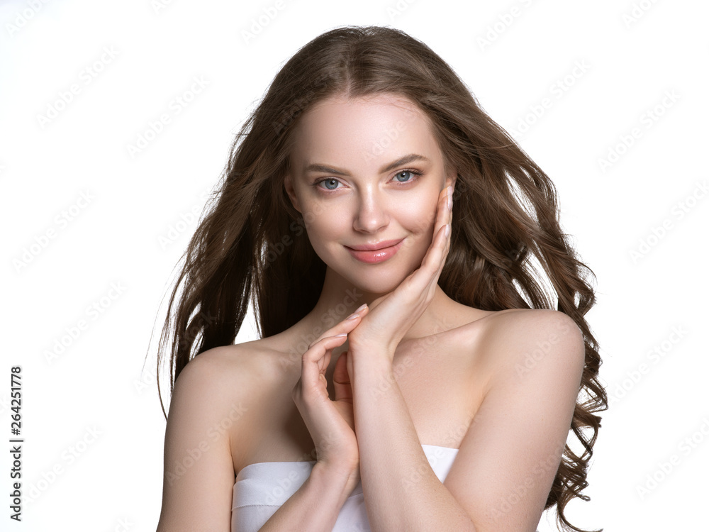 Naklejka premium Beauty skin care woman natural makeup female model closeup 