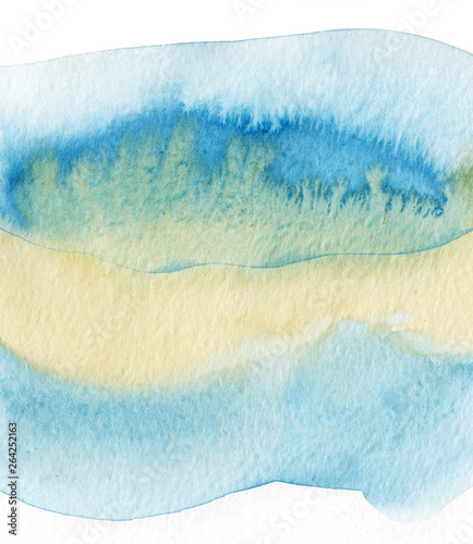 Watercolor spots blue sea. Raster artwork of watercolor spots.
