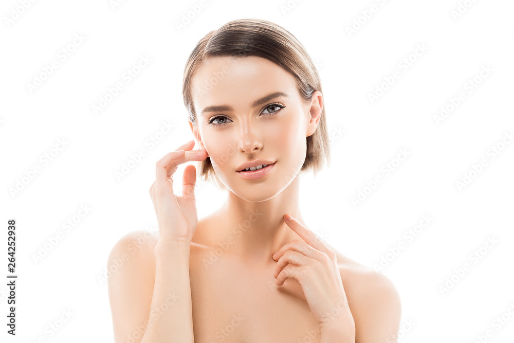 Clean skin woman natural makeup beauty healthyskin isolated on white Clean skin woman natural makeup beauty healthyskin isolated on white