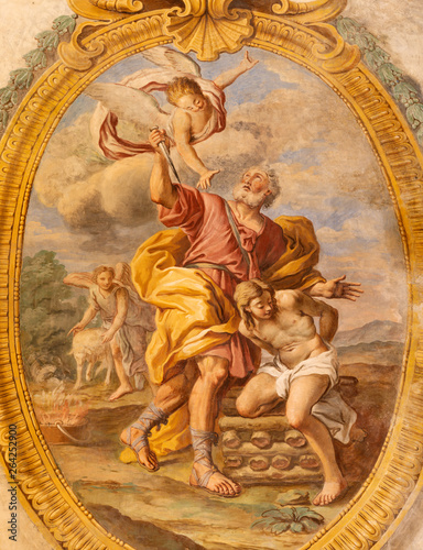 ACIREALE, ITALY - APRIL 11, 2018: The fresco The Sacrifice of Isaac in Duomo - cattedrale di Maria Santissima Annunziata by Pietro Paolo Vasta (1736 - 1739).