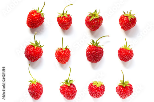 Set red ripe strawberry isolated on white background