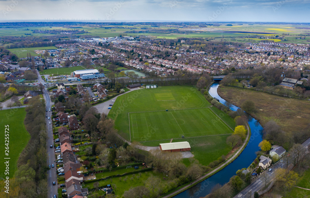 An aerial view of an English residential neighbourhood