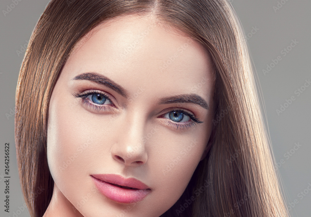 Beautiful brunette woman with long smooth hair beauty hairstyle female portrait Beautiful brunette woman with long smooth hair beauty hairstyle female portrait