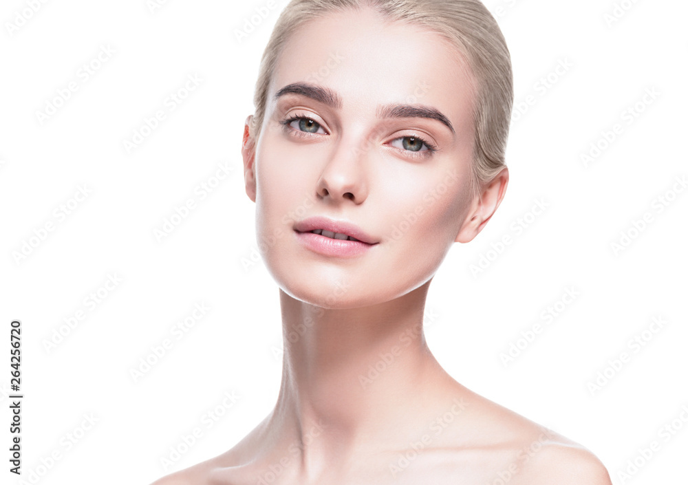 Healthy skin woman face blonde natural makeup womanbeauty skin care isolated on white Healthy skin woman face blonde natural makeup womanbeauty skin care isolated on white