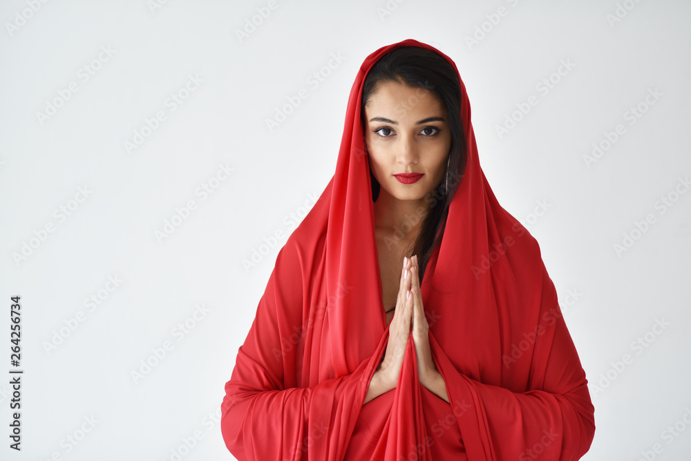 brown-eyed brunette in a red Cape brown-eyed brunette in a red Cape