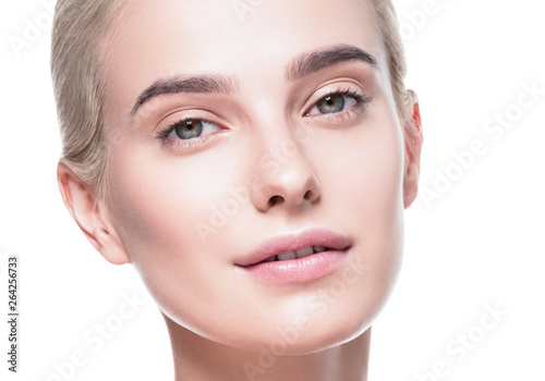 Healthy skin woman face blonde natural makeup womanbeauty skin care isolated on white © Utkamandarinka