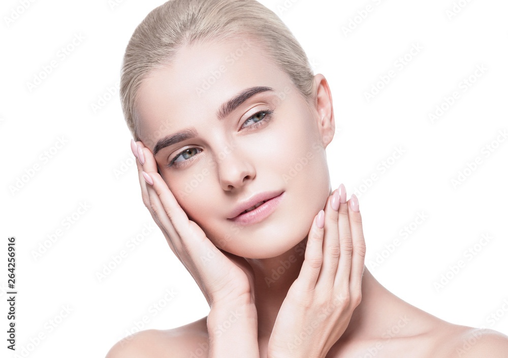 Healthy skin woman face blonde natural makeup womanbeauty skin care isolated on white Healthy skin woman face blonde natural makeup womanbeauty skin care isolated on white