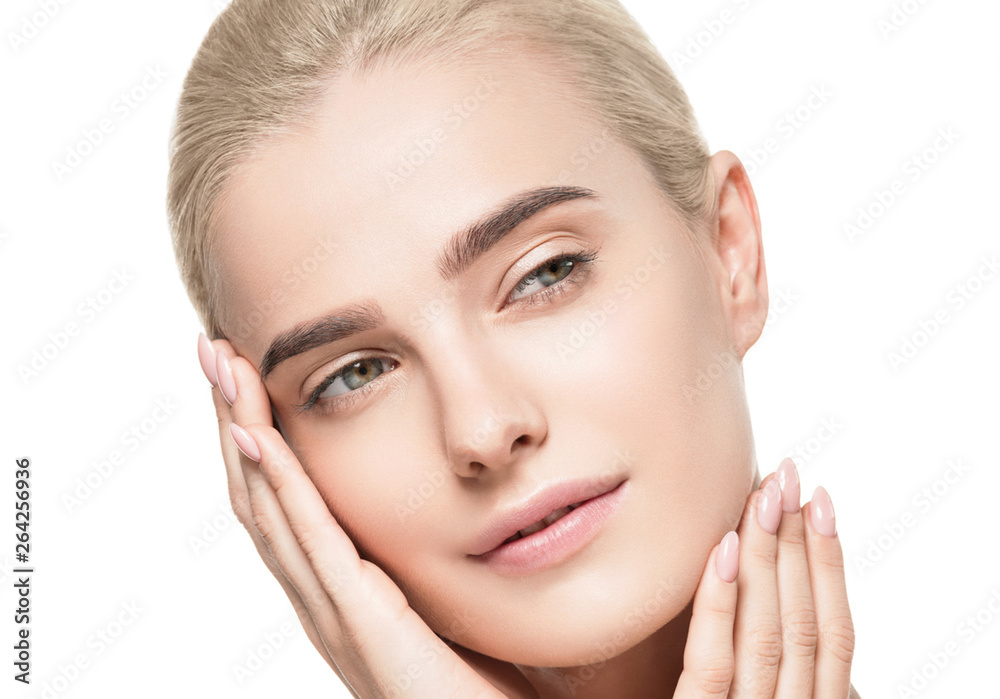 Healthy skin woman face blonde natural makeup womanbeauty skin care isolated on white Healthy skin woman face blonde natural makeup womanbeauty skin care isolated on white