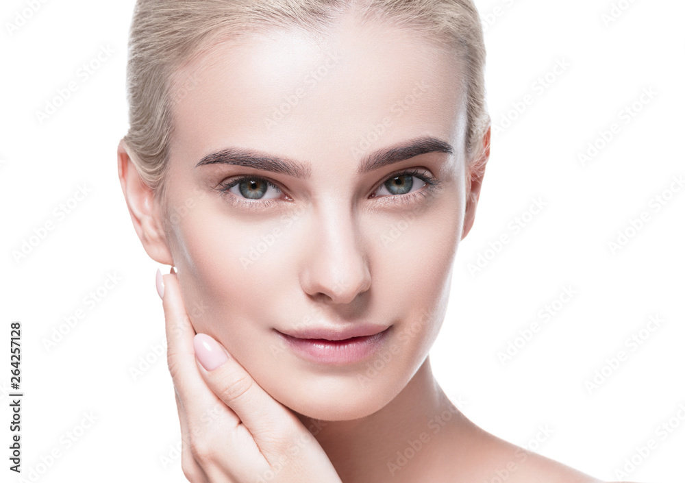 Healthy skin woman face blonde natural makeup womanbeauty skin care isolated on white Healthy skin woman face blonde natural makeup womanbeauty skin care isolated on white