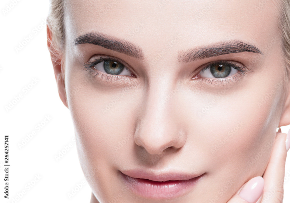 Healthy skin woman face blonde natural makeup womanbeauty skin care isolated on white Healthy skin woman face blonde natural makeup womanbeauty skin care isolated on white