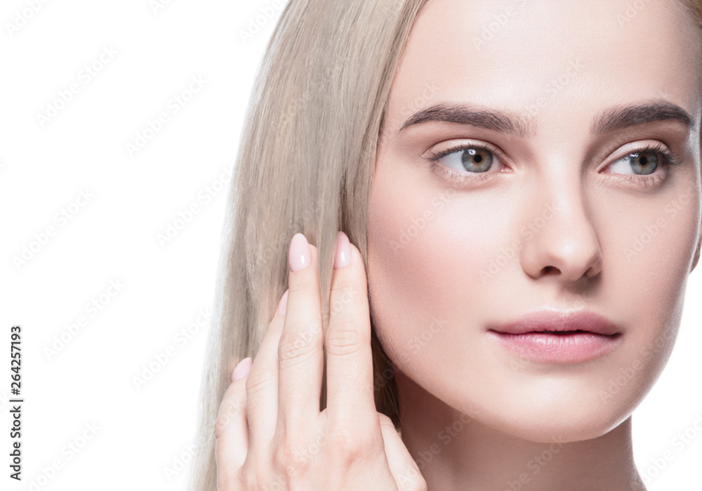 Beautiful hair woman blonde long hairstyle beauty healthy skin face closeup Beautiful hair woman blonde long hairstyle beauty healthy skin face closeup
