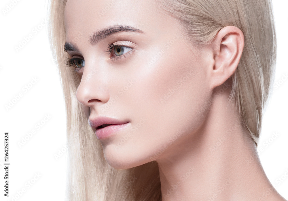 Beautiful hair woman blonde long hairstyle beauty healthy skin face closeup Beautiful hair woman blonde long hairstyle beauty healthy skin face closeup