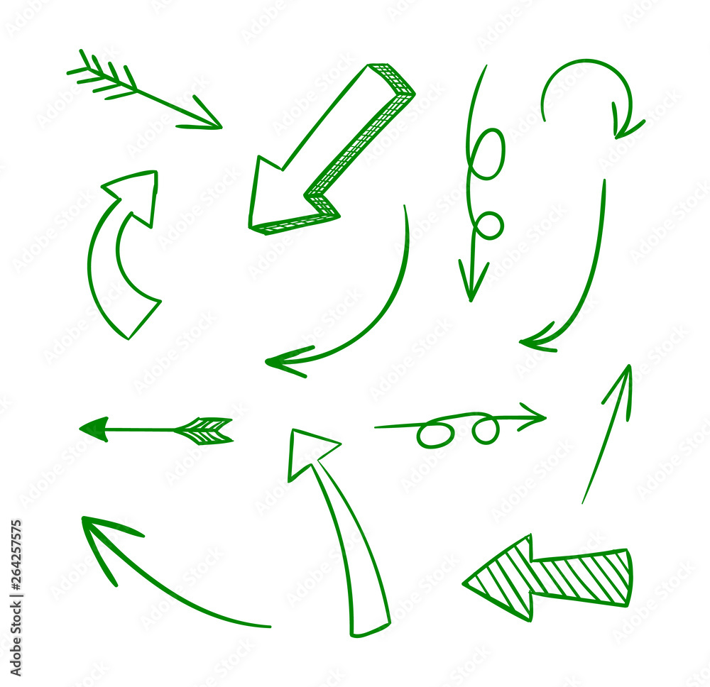 Vector Collection of Doodle Green Arrows. Stock Vector | Adobe Stock
