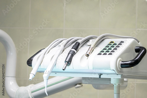 Medical instruments for patient care. Equipment for surgical treatment of teeth is in the dental clinic.