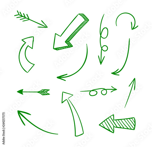 Vector Collection of Doodle Green Arrows.