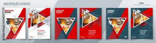 Brochure template layout design with triangles. Corporate business annual report, catalog, magazine, flyer mockup. Creative modern bright concept with triangle shapes