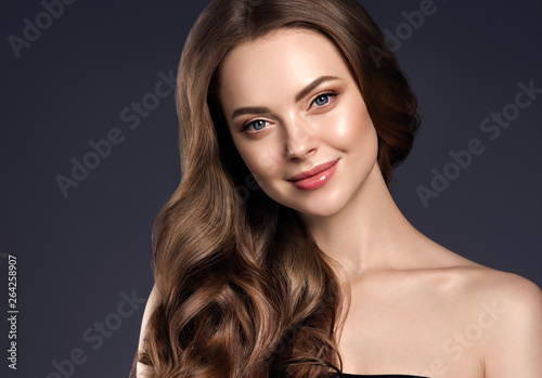 Beautiful hair woman curly hairstyle shampoo female portrait
