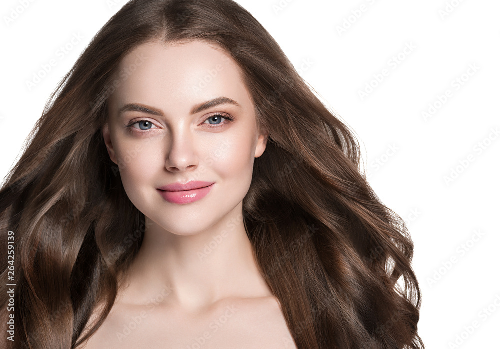 Beauty face healthy skin woman brunette healthy hair female model isolated on white Beauty face healthy skin woman brunette healthy hair female model isolated on white