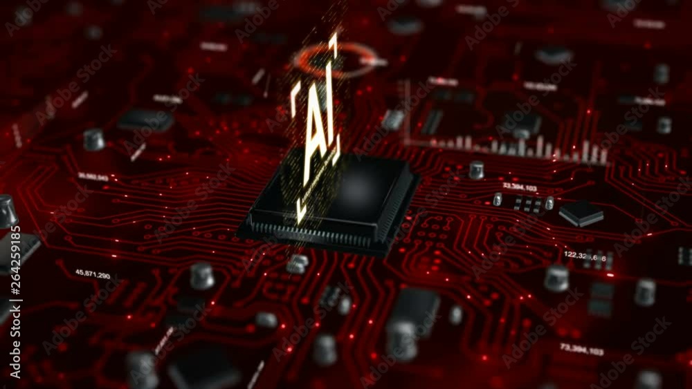 3D Render animation of AI Artificial intelligence in CPU chipset ...