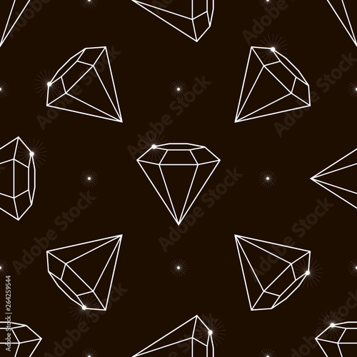 Outline Vector seamless pattern with diamonds. Fashion background with crystal