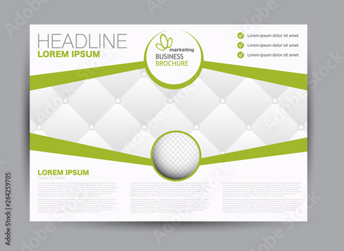 Green landscape wide flyer or brochure template. Billboard abstract background design. Business, education, presentation, advertisement concept. Vector illustration.