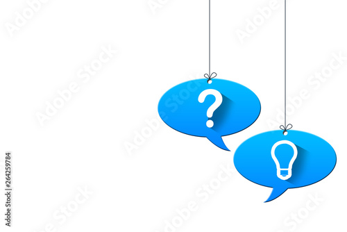 speech bubble with question mark and bulb on white background photo