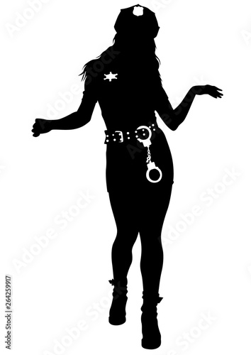 Beauty woman in police uniform on white background